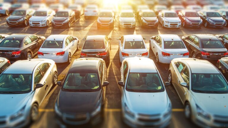 Fleet of sedans in parking lot